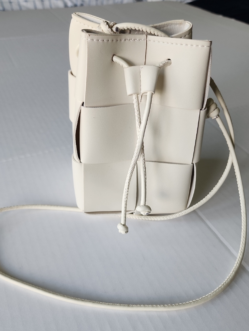 Braided Woven Mini Bucket with Drawstring Crossbody Bag